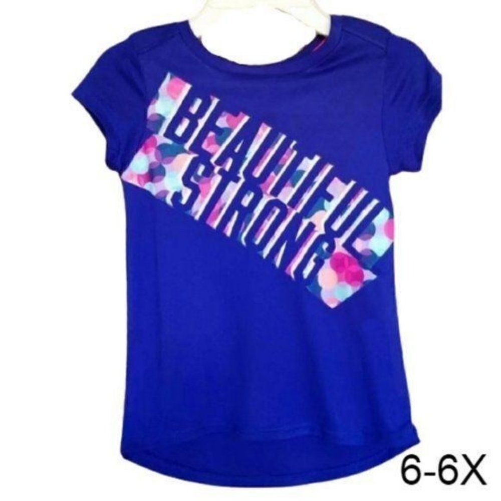 Girls Graphic Tee Sm Blue Soft Stretch Beautiful Strong Graphic T-Shirt Size 6